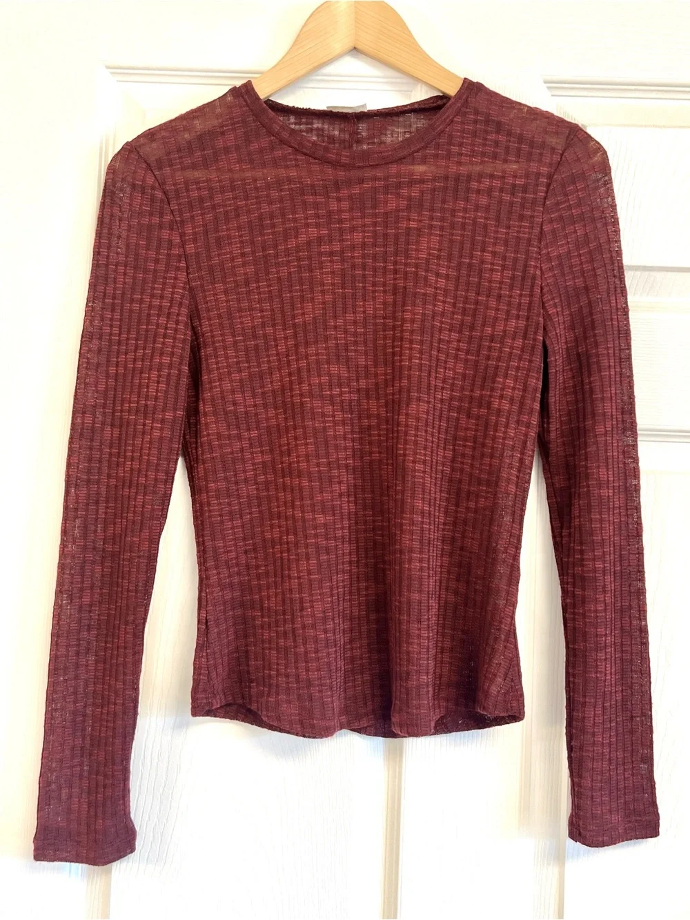 Free People Intimately Aura Burgundy Ribbed Knit Long Sleeve Layering Top S